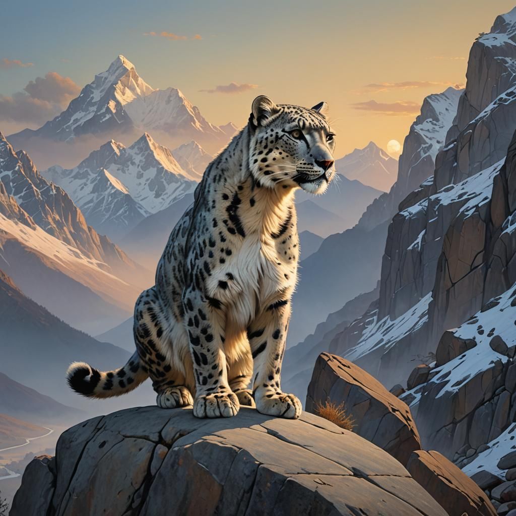 Snow Leopard in Himalayas at Dawn: Fantasy Art