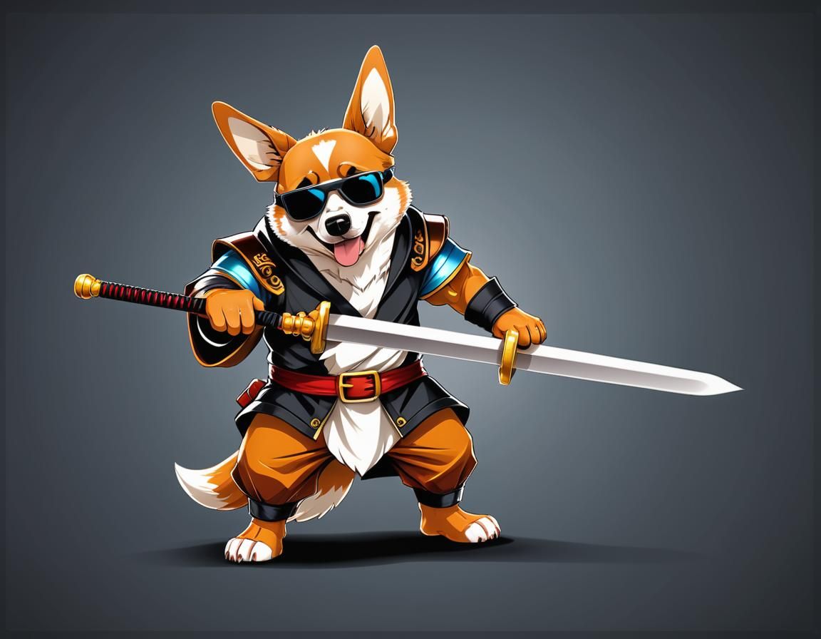 Blindfolded Dog-Monk in Woodcut Anime Style