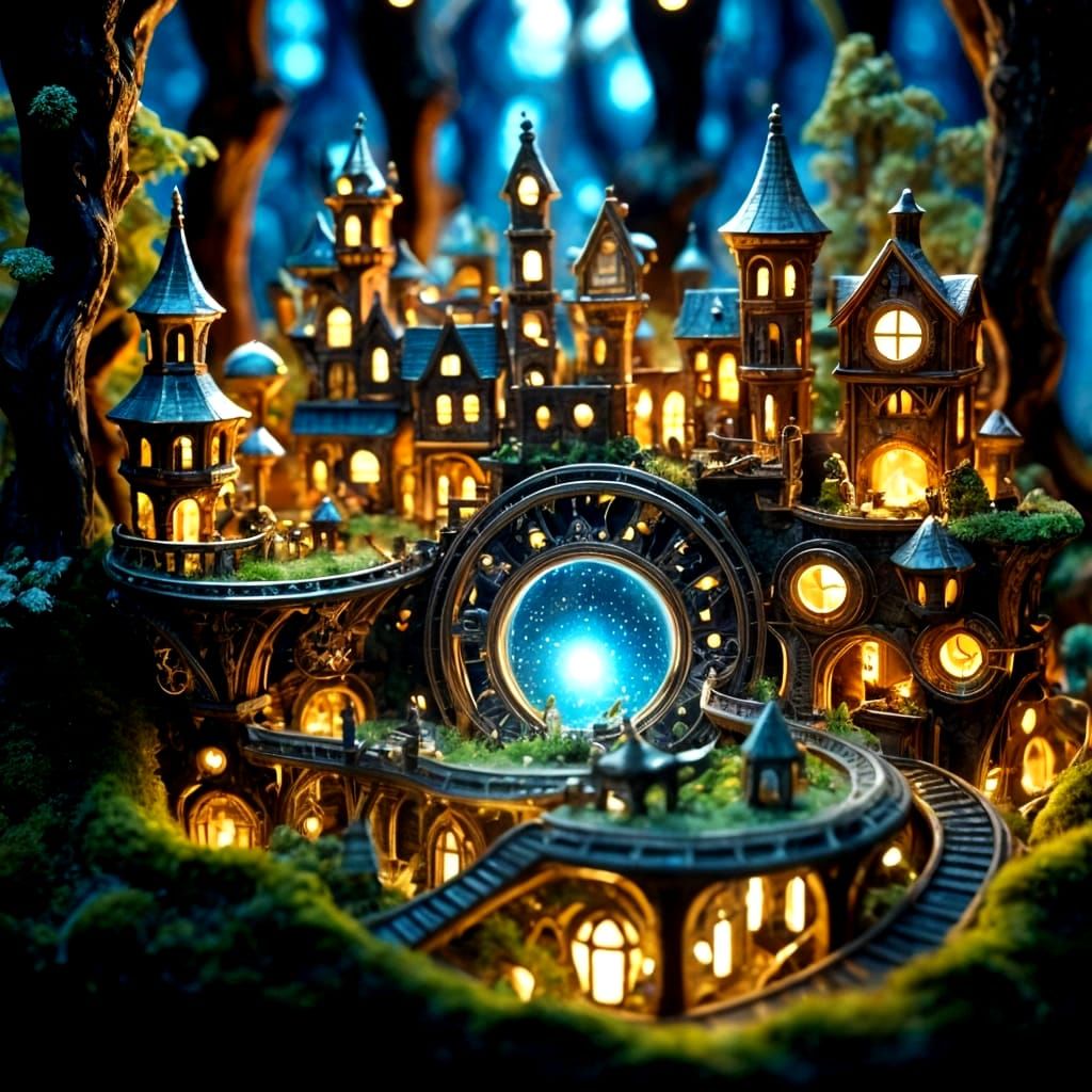 Steampunk City Inside Geode, Macro Photography