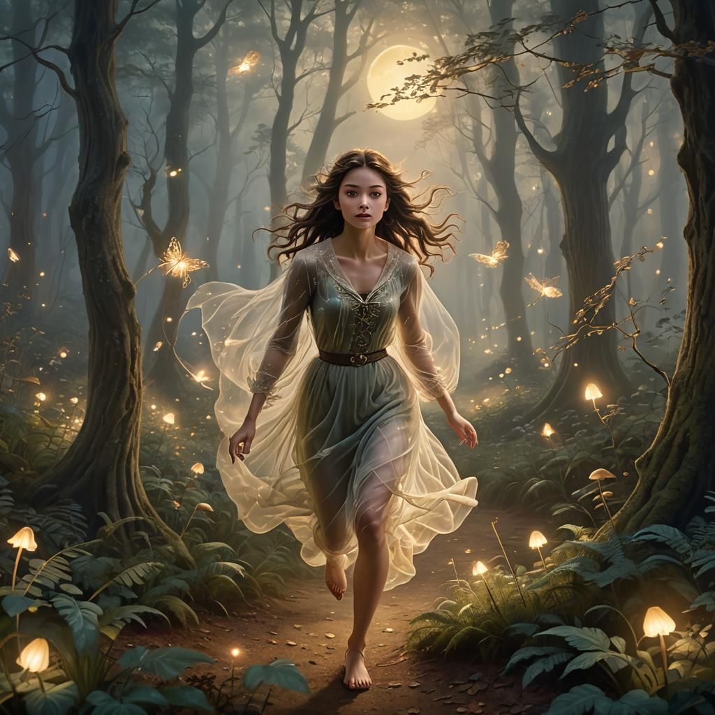 Ethereal Dreamscape: Woman in Mystical Forest