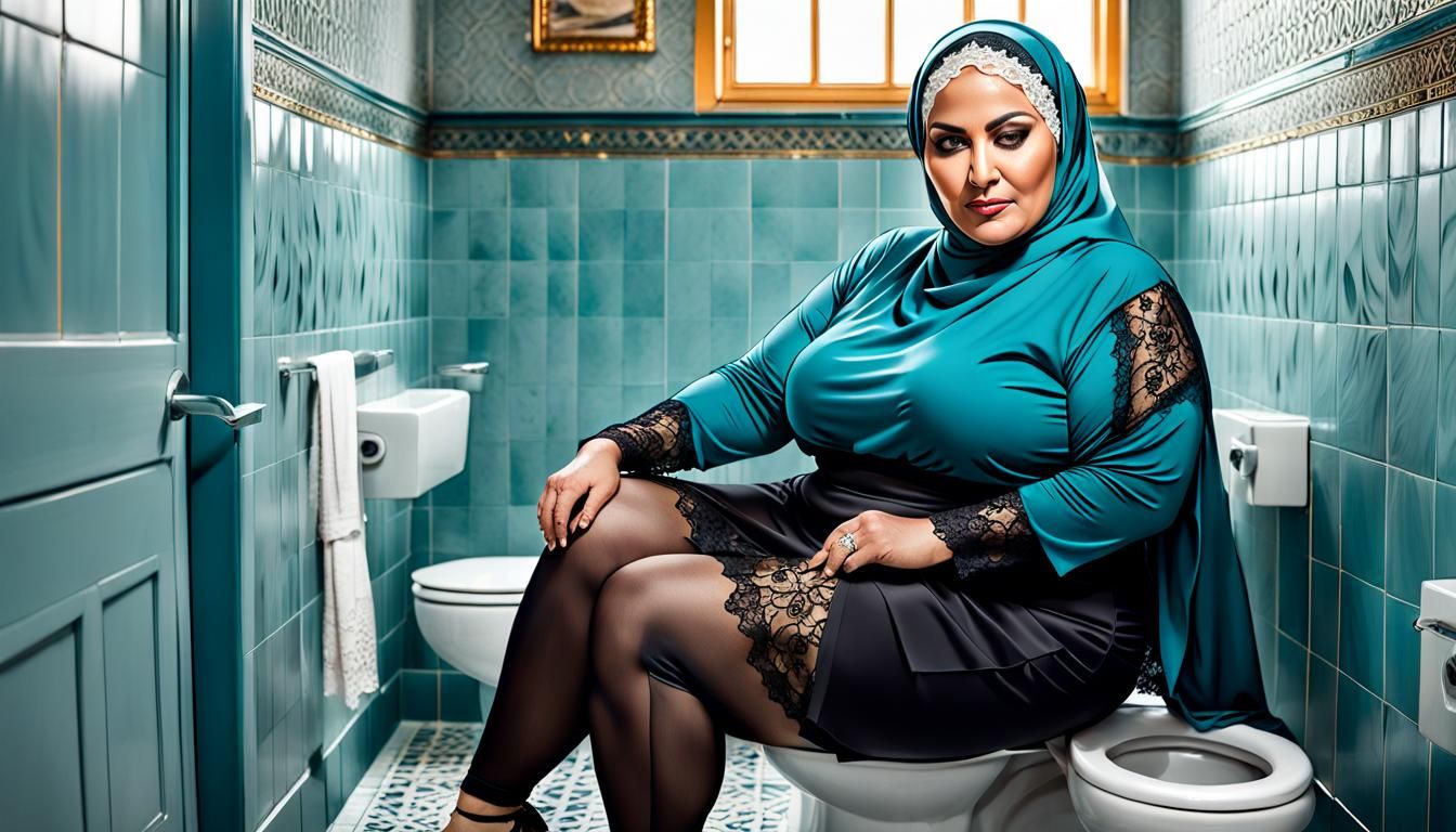 Plus Size Woman on Toilet: Hyperrealistic Digital Art