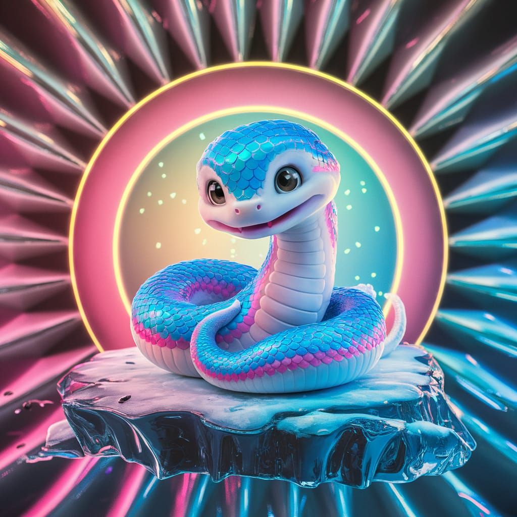 Adorable Ice Snake in 3D Digital Art