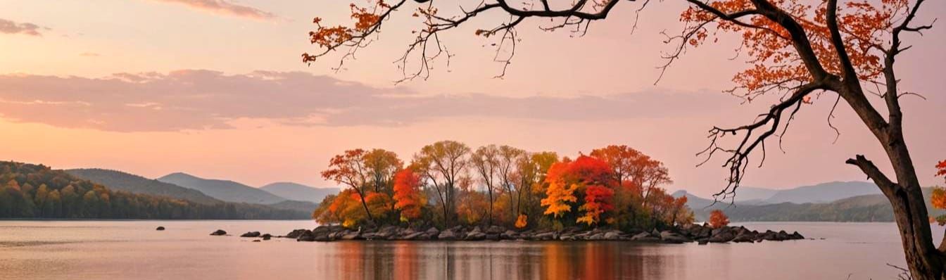 Autumnal Island Scene with Colorful Deciduous Trees