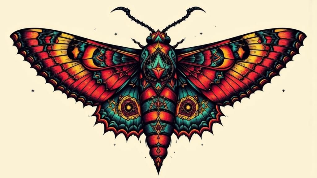 Geometric Deathmoth Flash Tattoo Digital Artwork