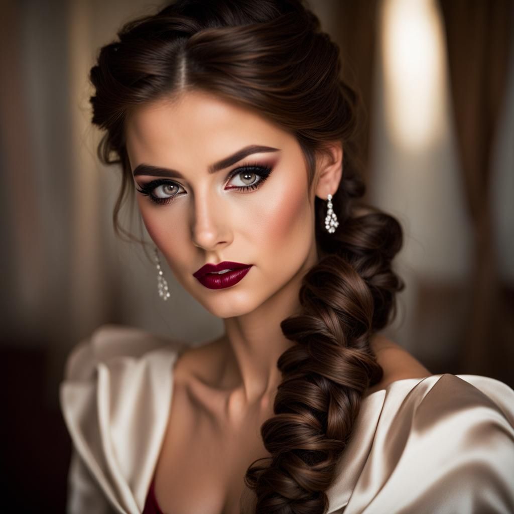 Teenage Girl in Red Gown: Digital Art Portrait