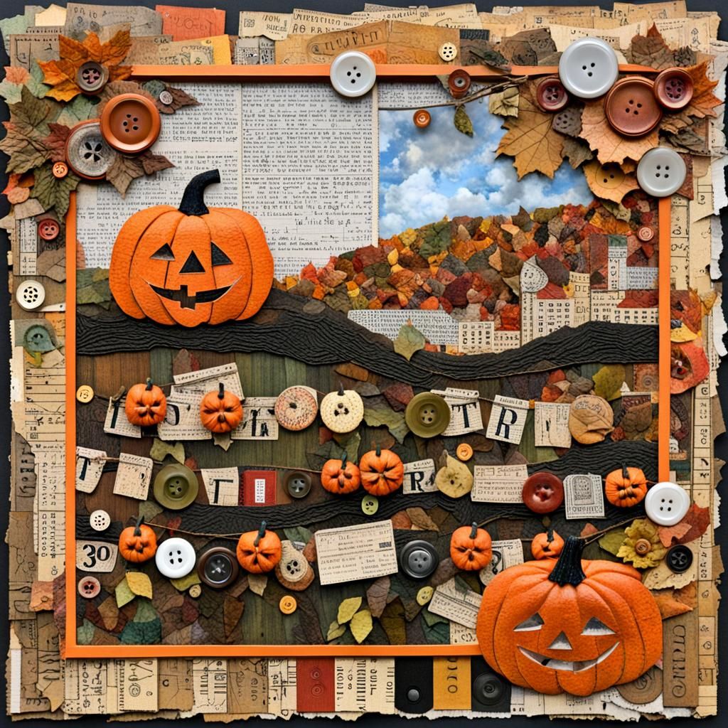 Autumn Pumpkin Patch in Mixed Media Collage