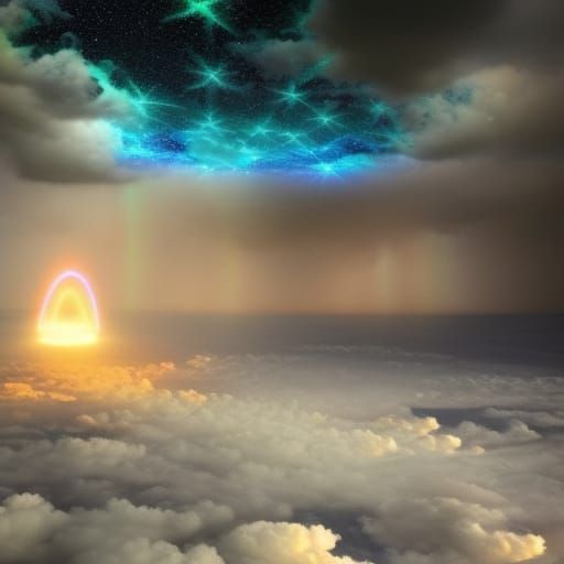 Rainbow Moon Uroboros in Lightning Storm