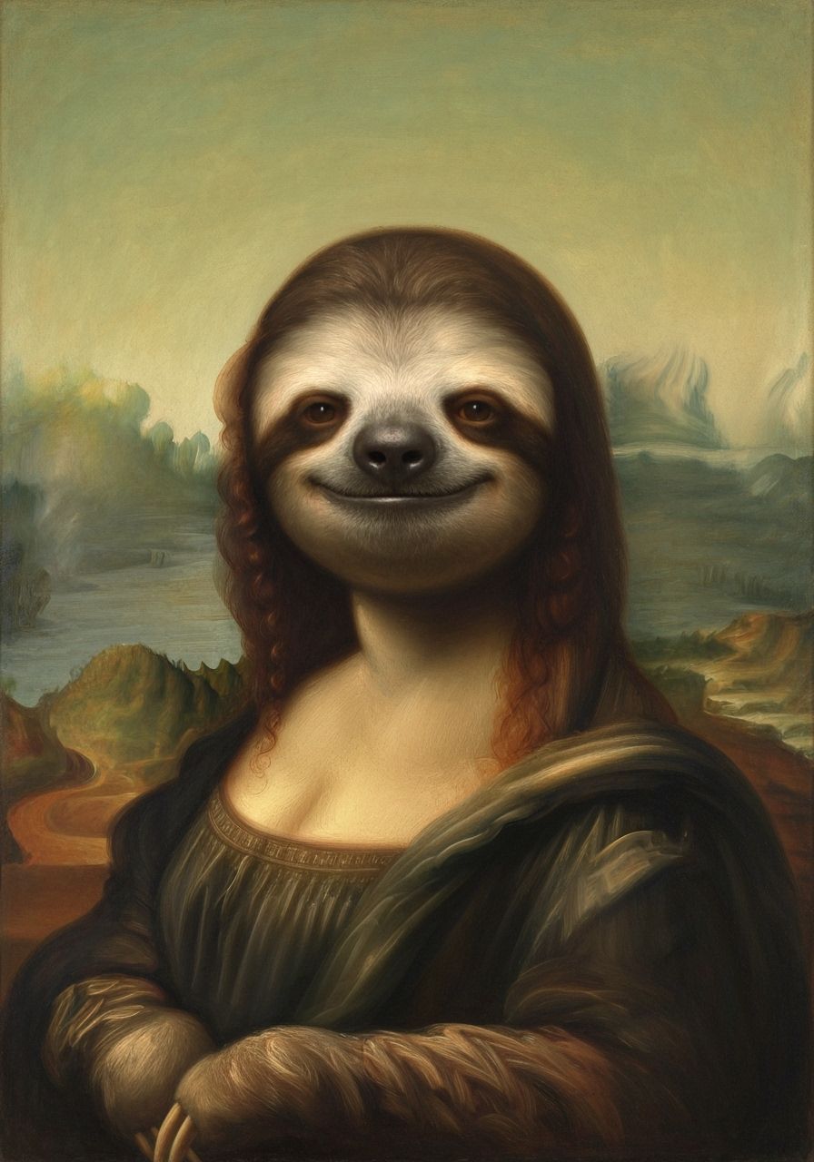 Sloth Mona Lisa Oil Painting in Renaissance Style