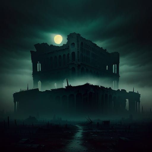 Dark, Gritty Post-Apocalyptic Landscape in Surrealist Style