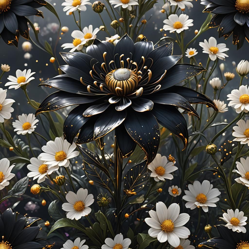 Dazzling Black Magic Flower with White Satin Moth