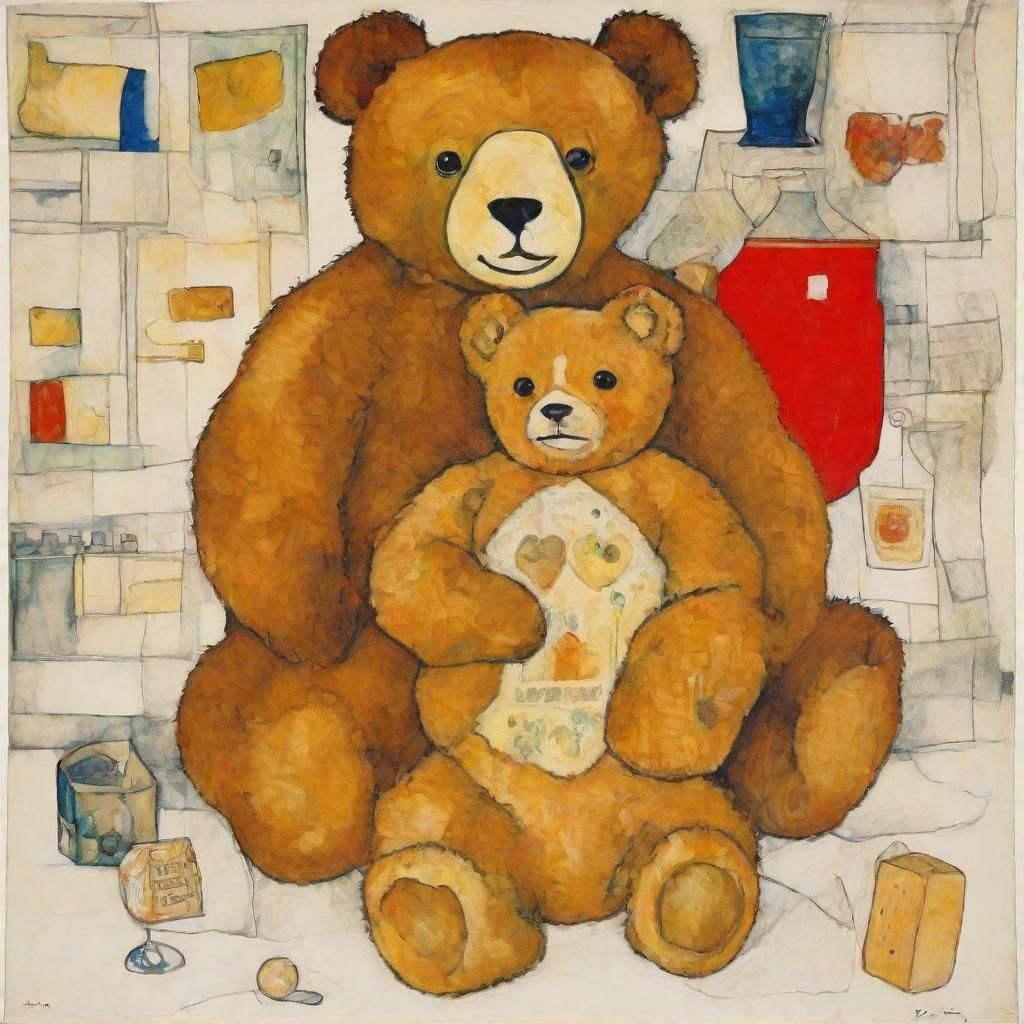 Teddy Bear with Honey in Expressionist Style