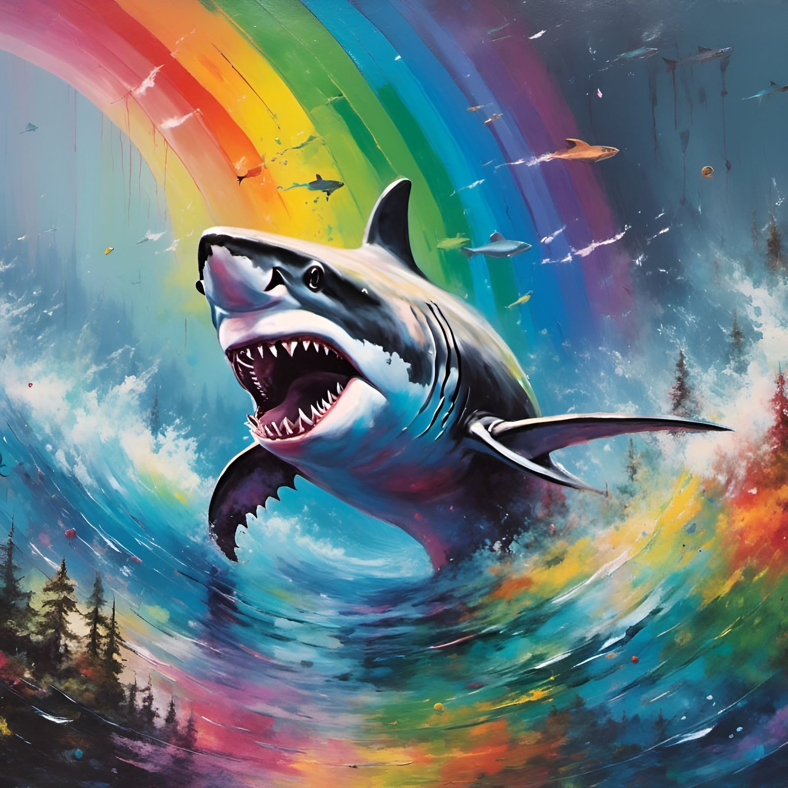 Rainbow Shark Fine Art Oil Painting