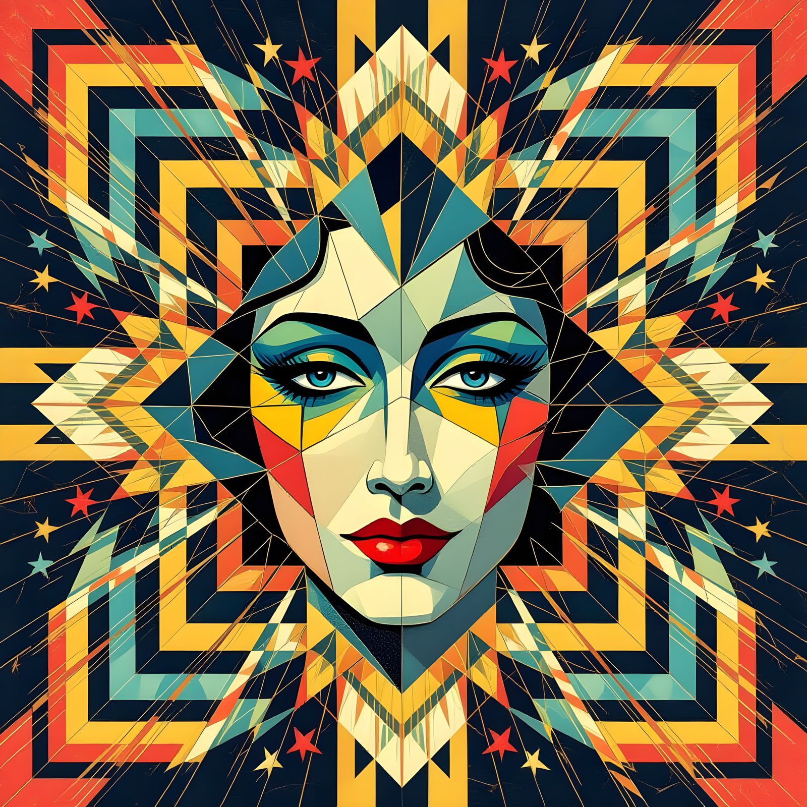 Art Deco War History in Glitch Op Art