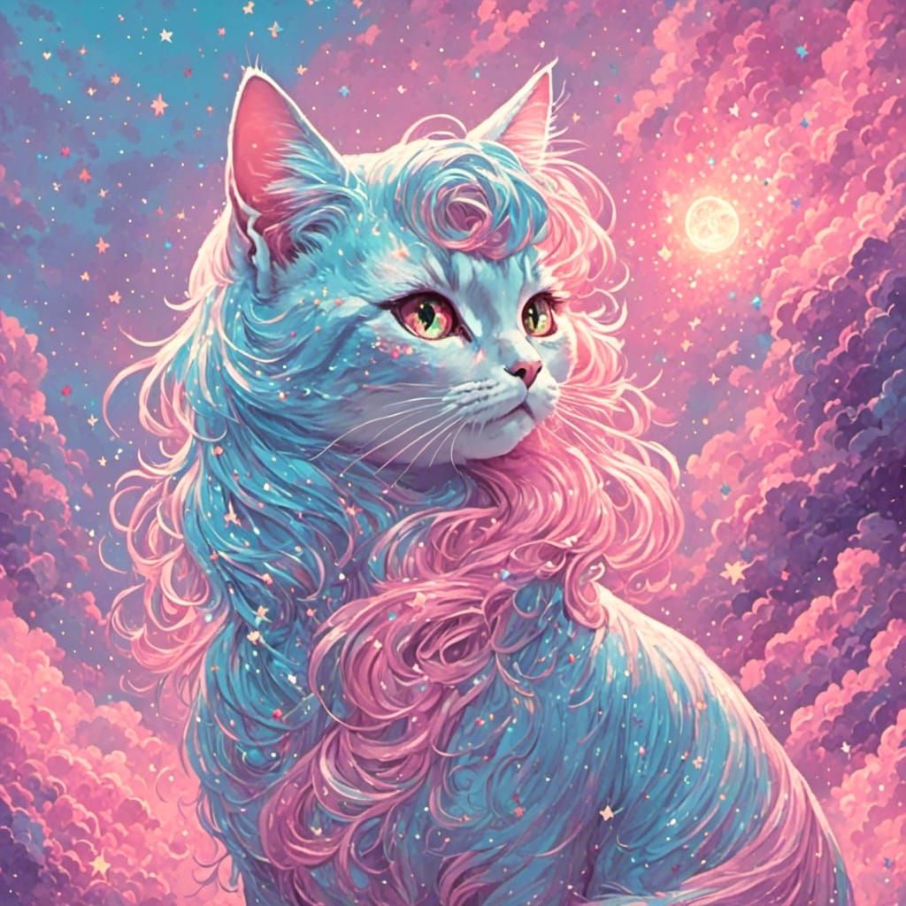 Glitter Cat in Eighties Neon Style