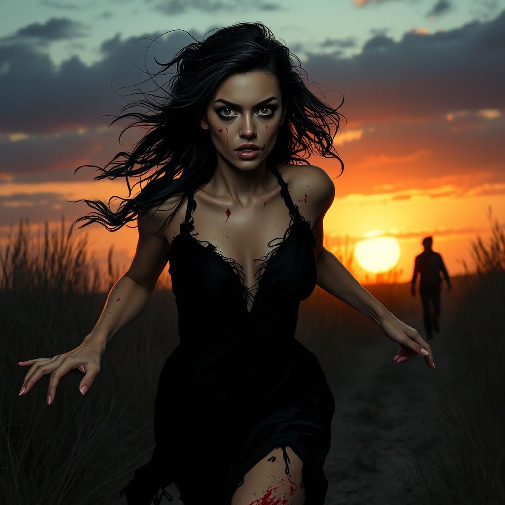 Eerie Dusk: Woman Running in Fear