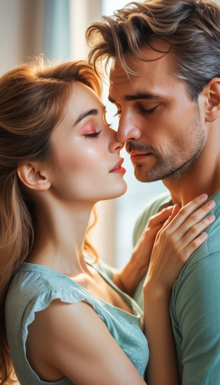 Romantic Morning Embrace in Vibrant Hues