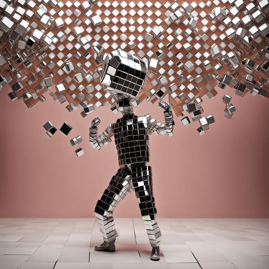 Dancing Balloon Head Person Covered in Mirrors