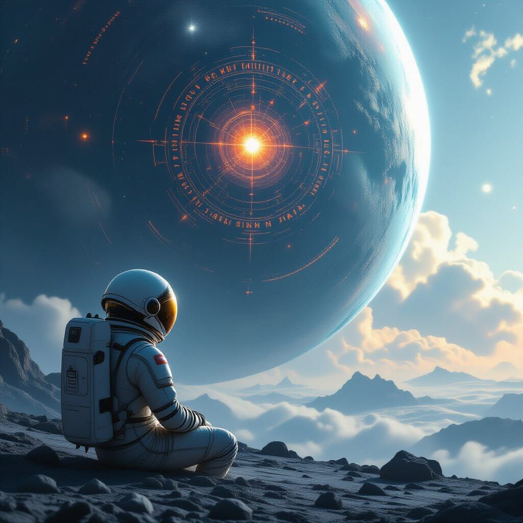 Astronaut Adrift Gazing at Sentient Planet, Cinematic 70mm F...