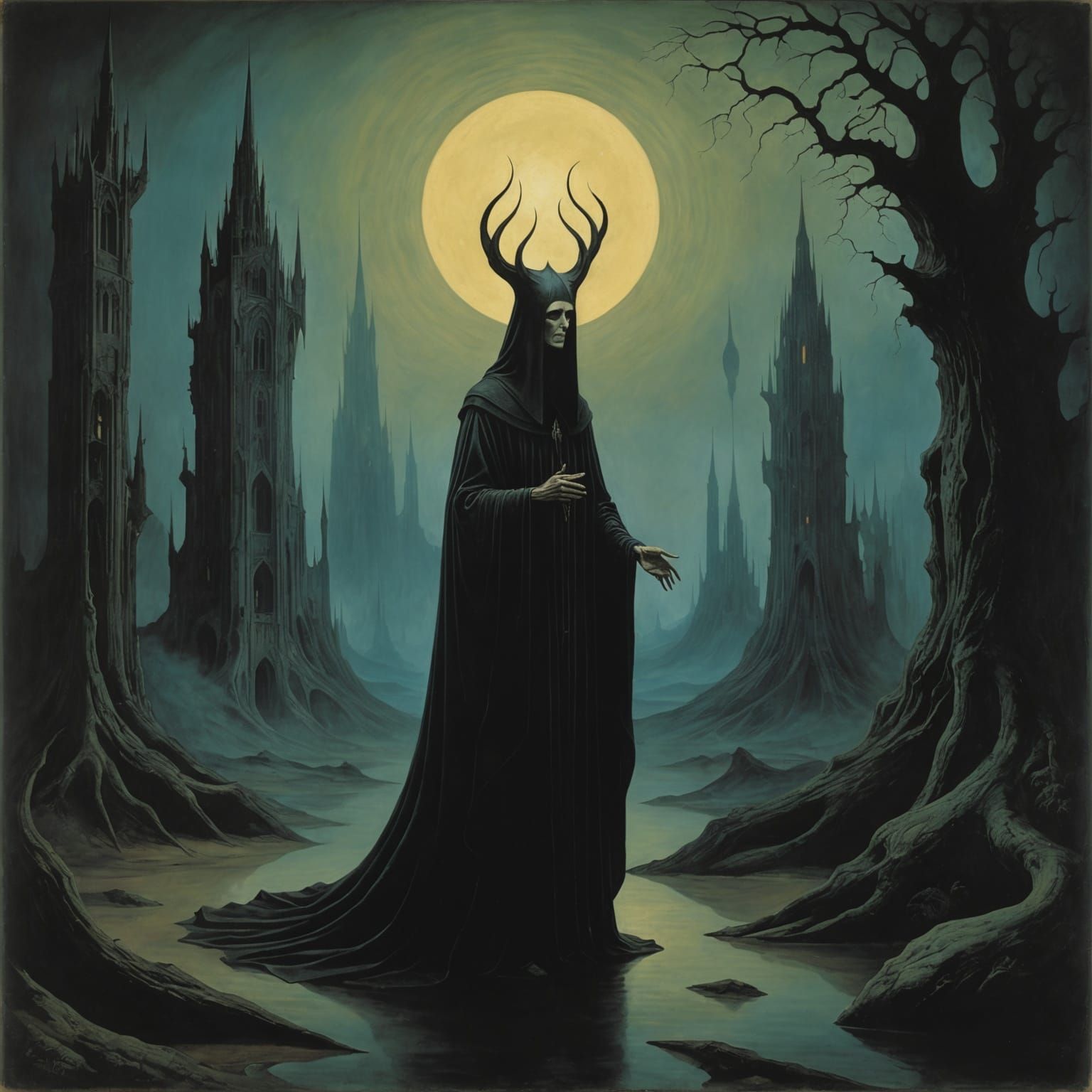 Grimdark Surreal Scene with Organic Forms