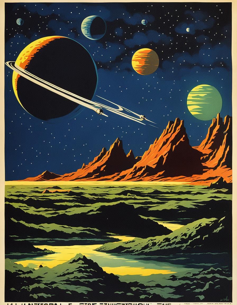 Vintage Sci-Fi Planetscape Poster Art
