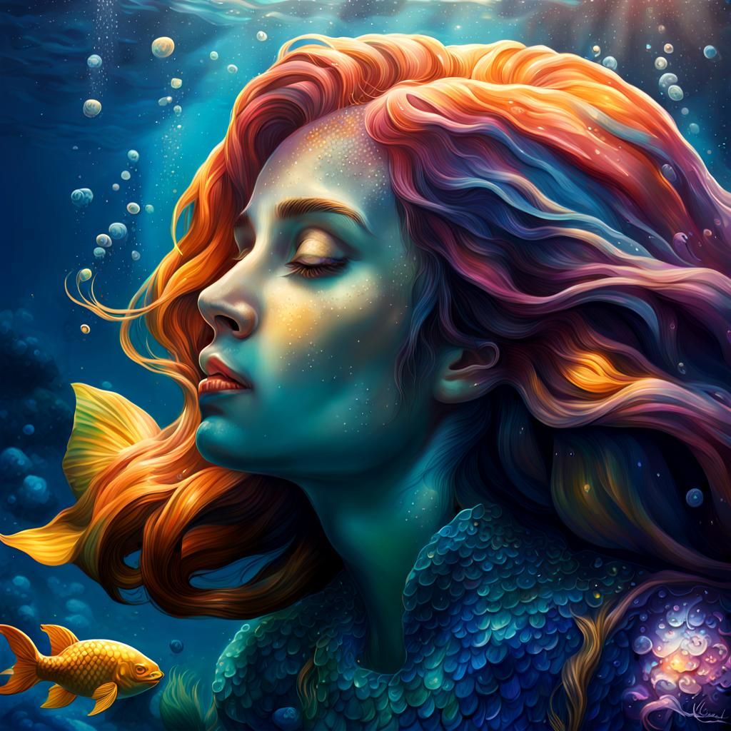 Hyperrealistic Sleeping Mermaid Underwater Splash Art