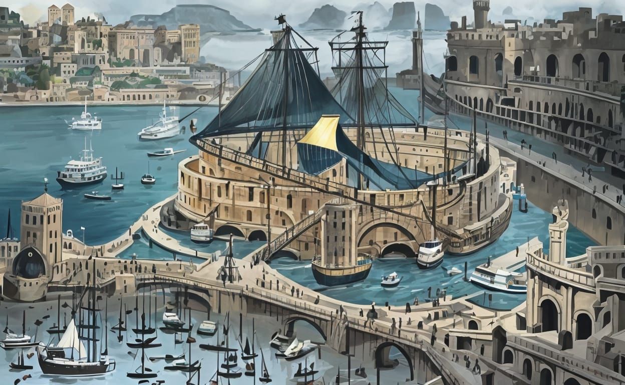 Glimmering Harbor of Ornate Ancient City