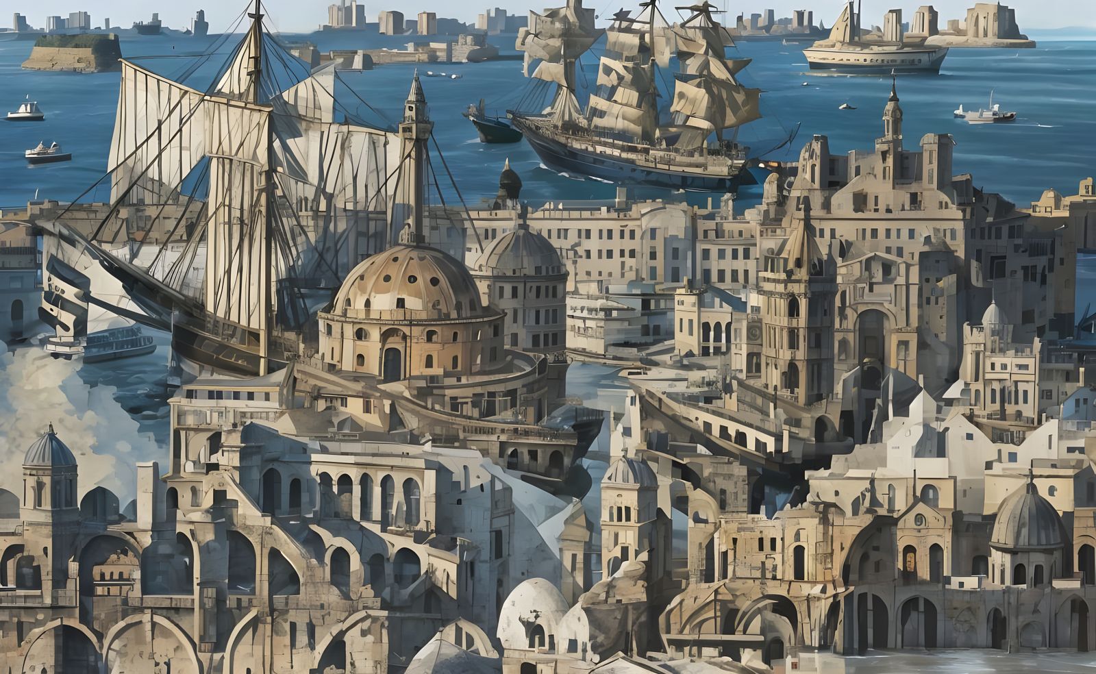 Glimmering Waterscape of Ornate Industrial Port