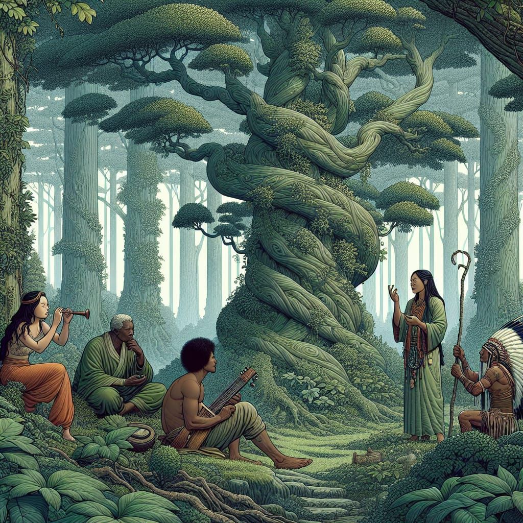 Fantasy Forest Scene with Diverse Characters