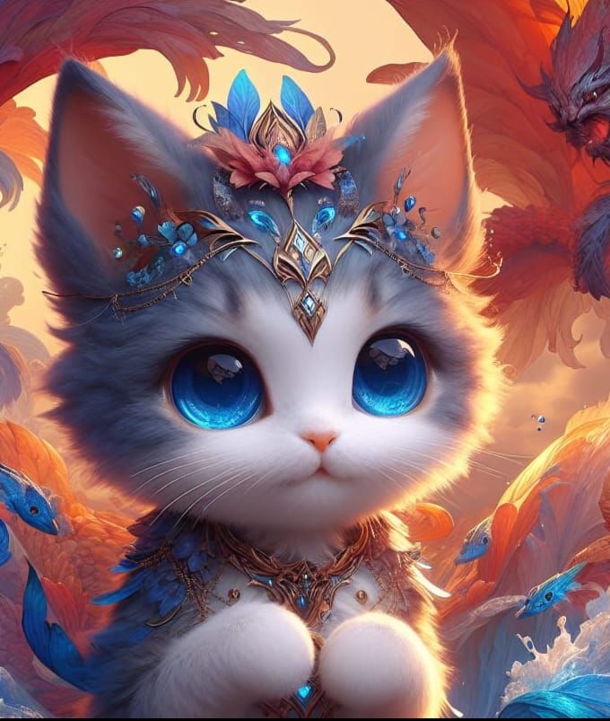 Chibi Kitten Sea Creature Fantasy Art