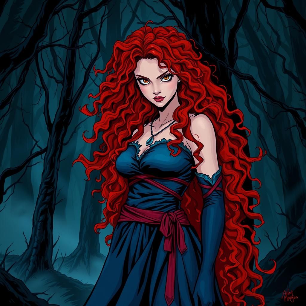 Haunting Dark Merida in Gothic Comic Style