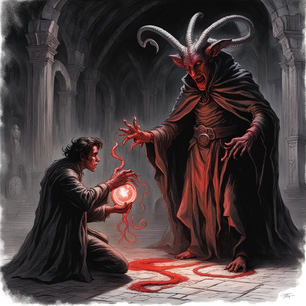 Tiefling Warlock's Blood Pact with Horror
