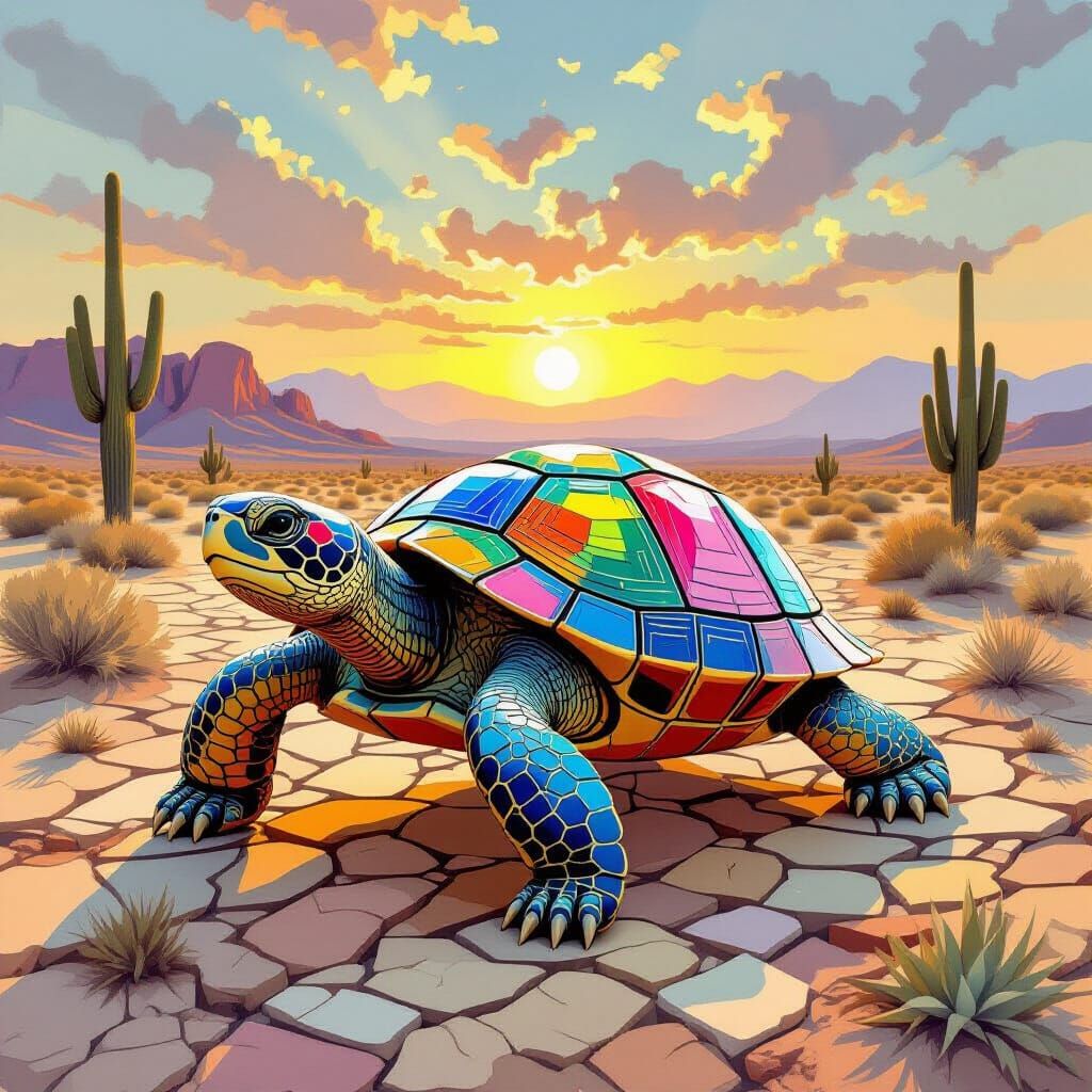 Mosaic Turtle in Desert, Vintage Sheen