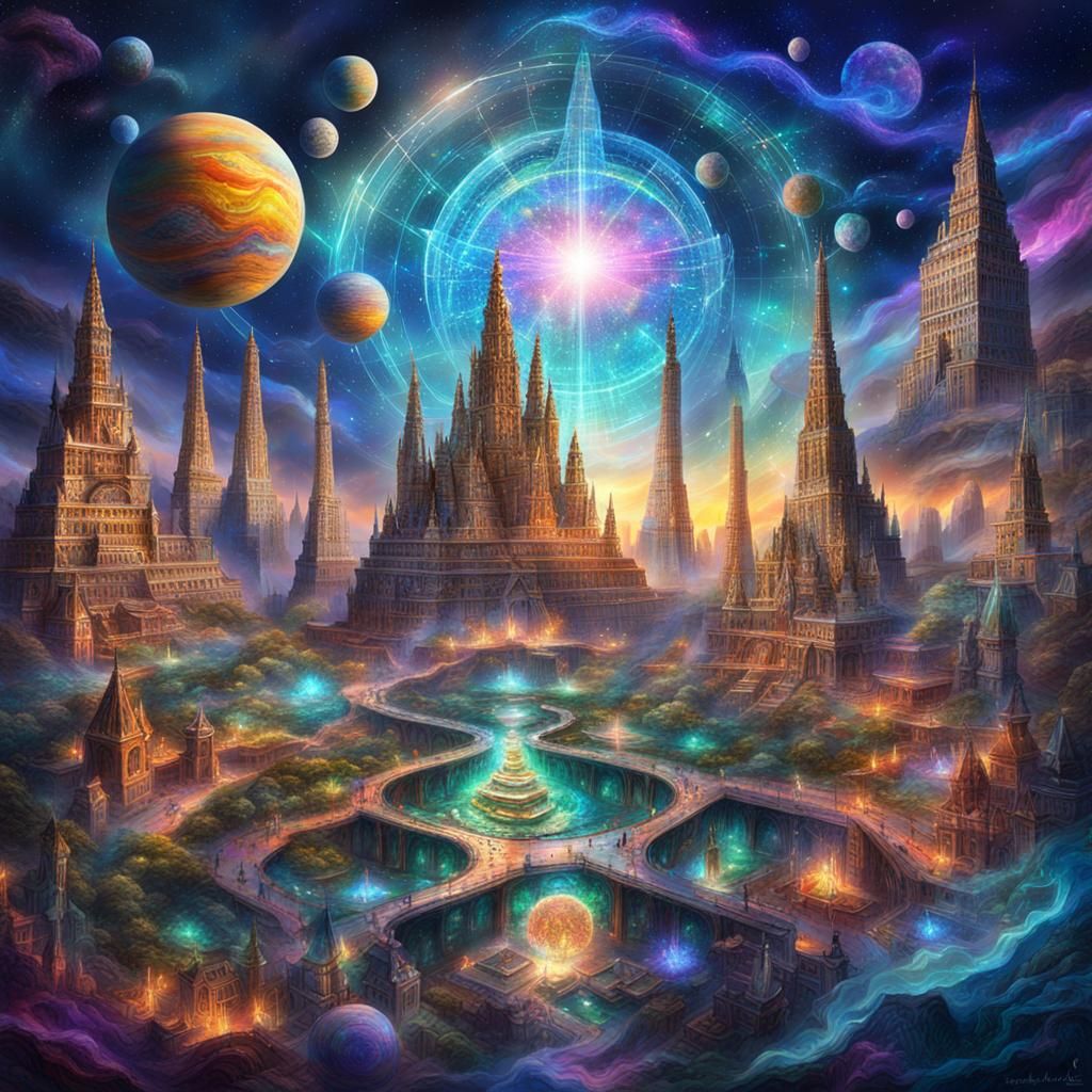 Holographic Astral City Inspired by Visionary Art