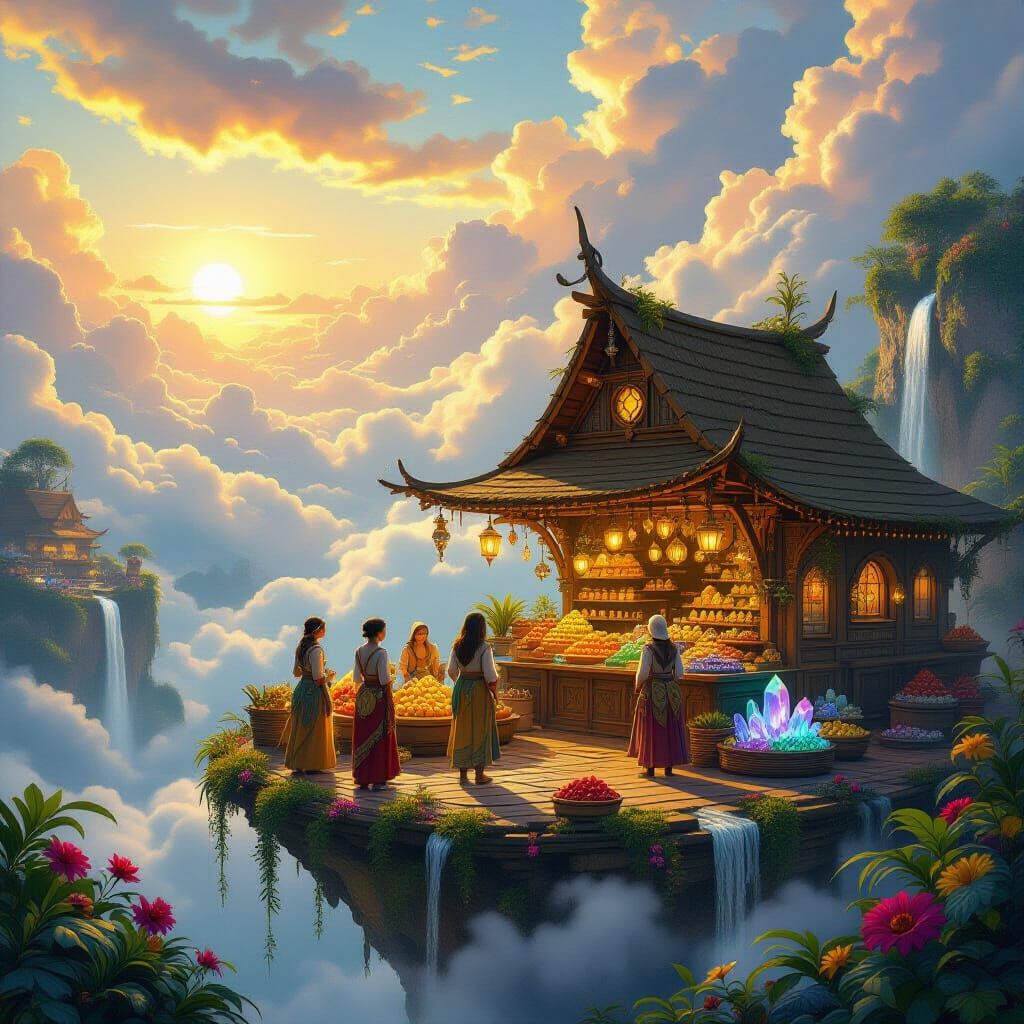 Floating Island Marketplace with Exotic Goods