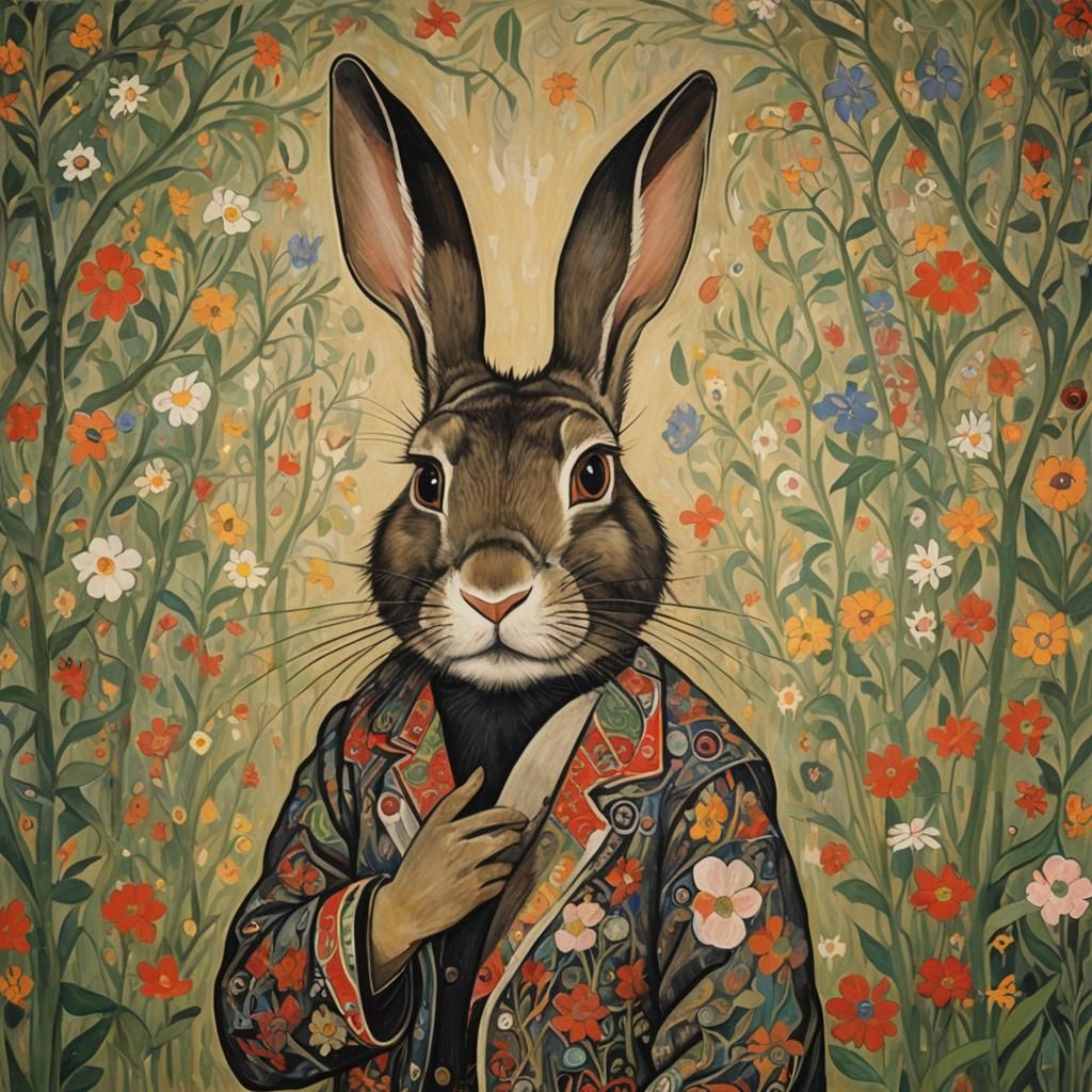 Rabbit in Workrobe: Avant-Garde Style Painting