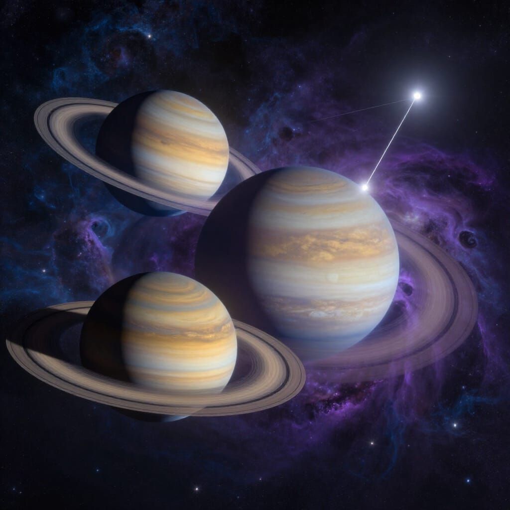 Saturn and Neptune Conjunction in Cosmic Nebula