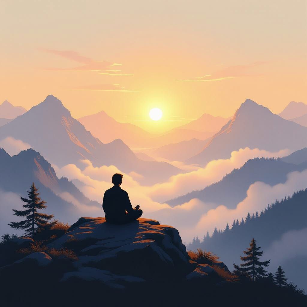 Serene Sunrise Meditation on Misty Mountaintop