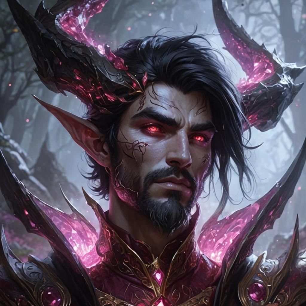 Handsome Elven Man with Ruby Eyes and Gilded Clothing