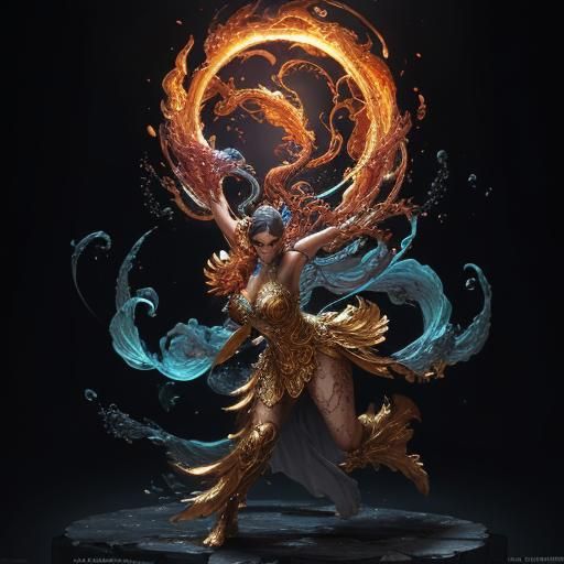 Dancing Figure in Flames and Gemstones