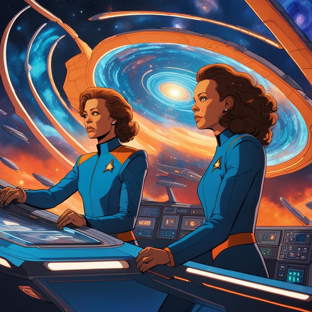 Voyager's B'Elanna and Tom: Vibrant Sci-Fi Concept Art