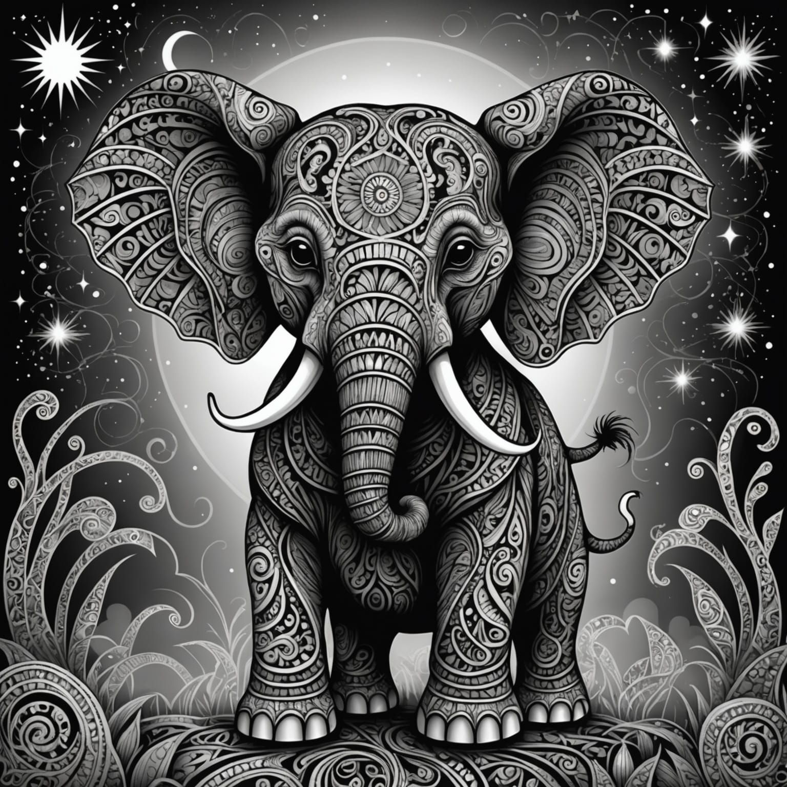 Zentangle Punk Elephant in Style of The Scream