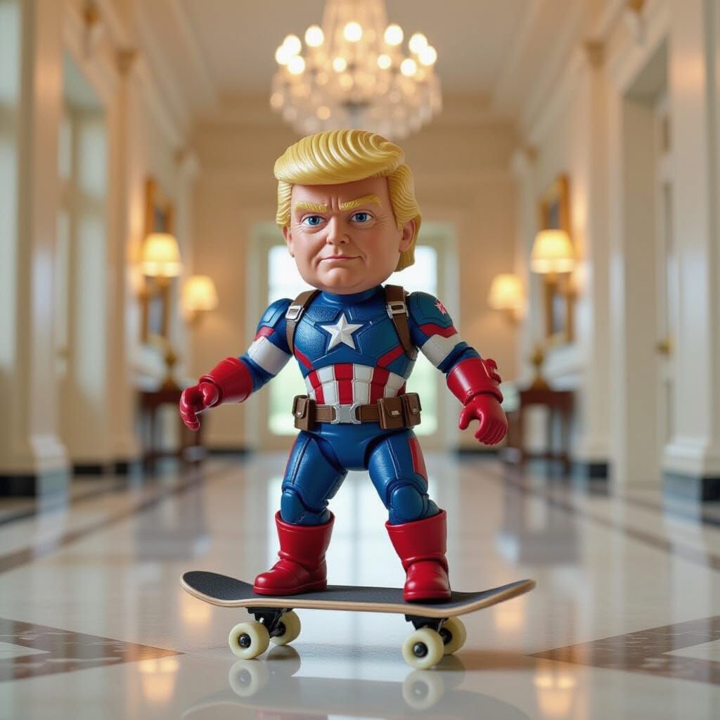 Trump Doll Rides Skateboard in White House, Hyperrealistic S...