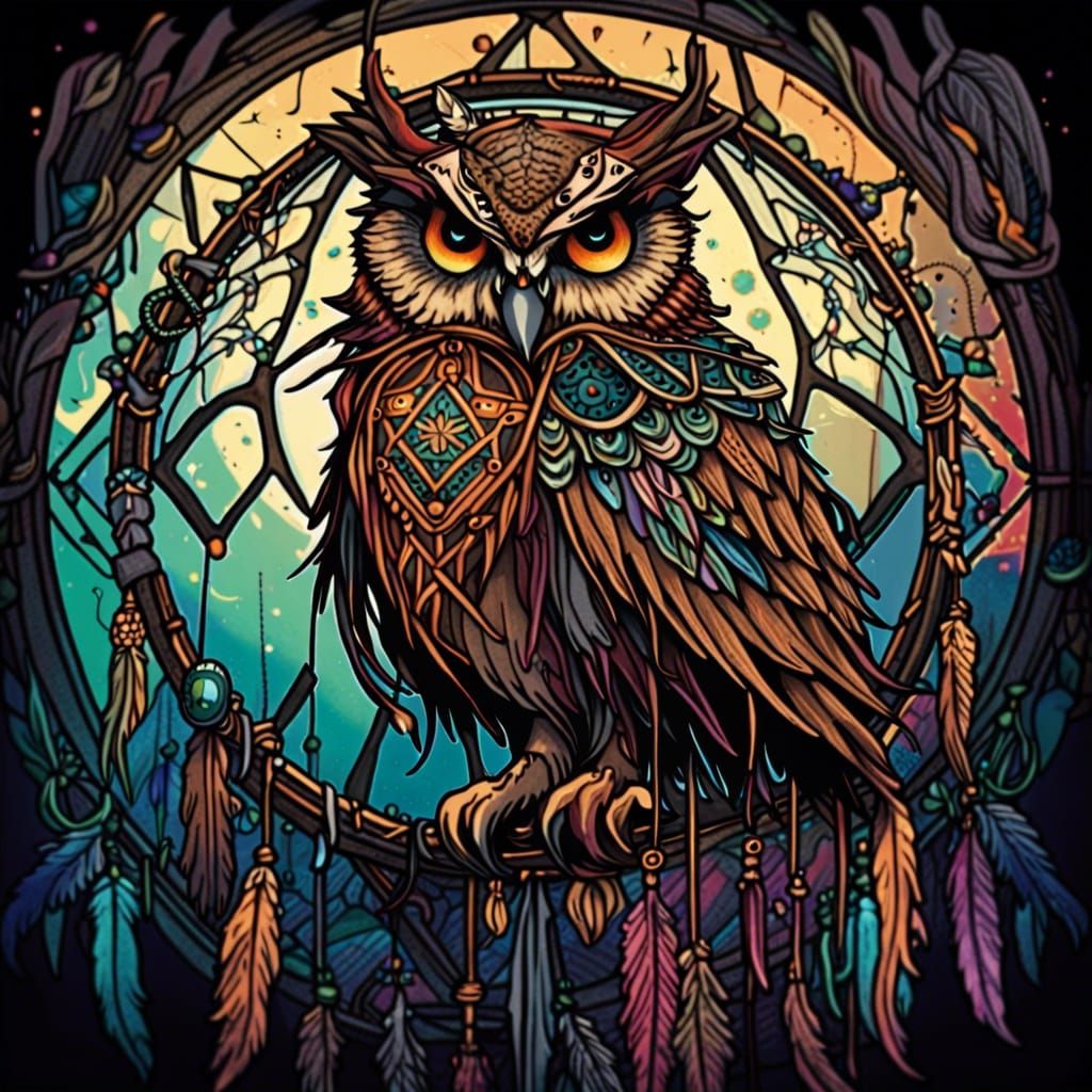 Dreamcatcher and Owl in Detailed Digital Art Style