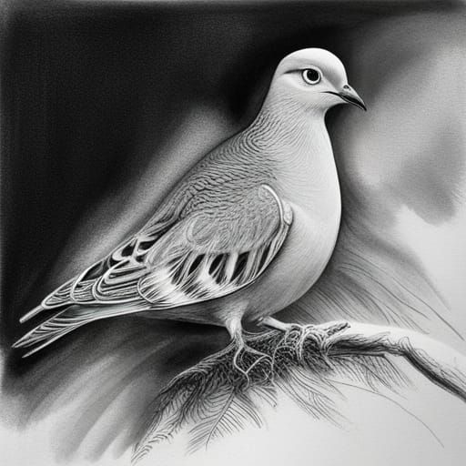 Hyperdetailed Charcoal Drawing of a Turtle Dove