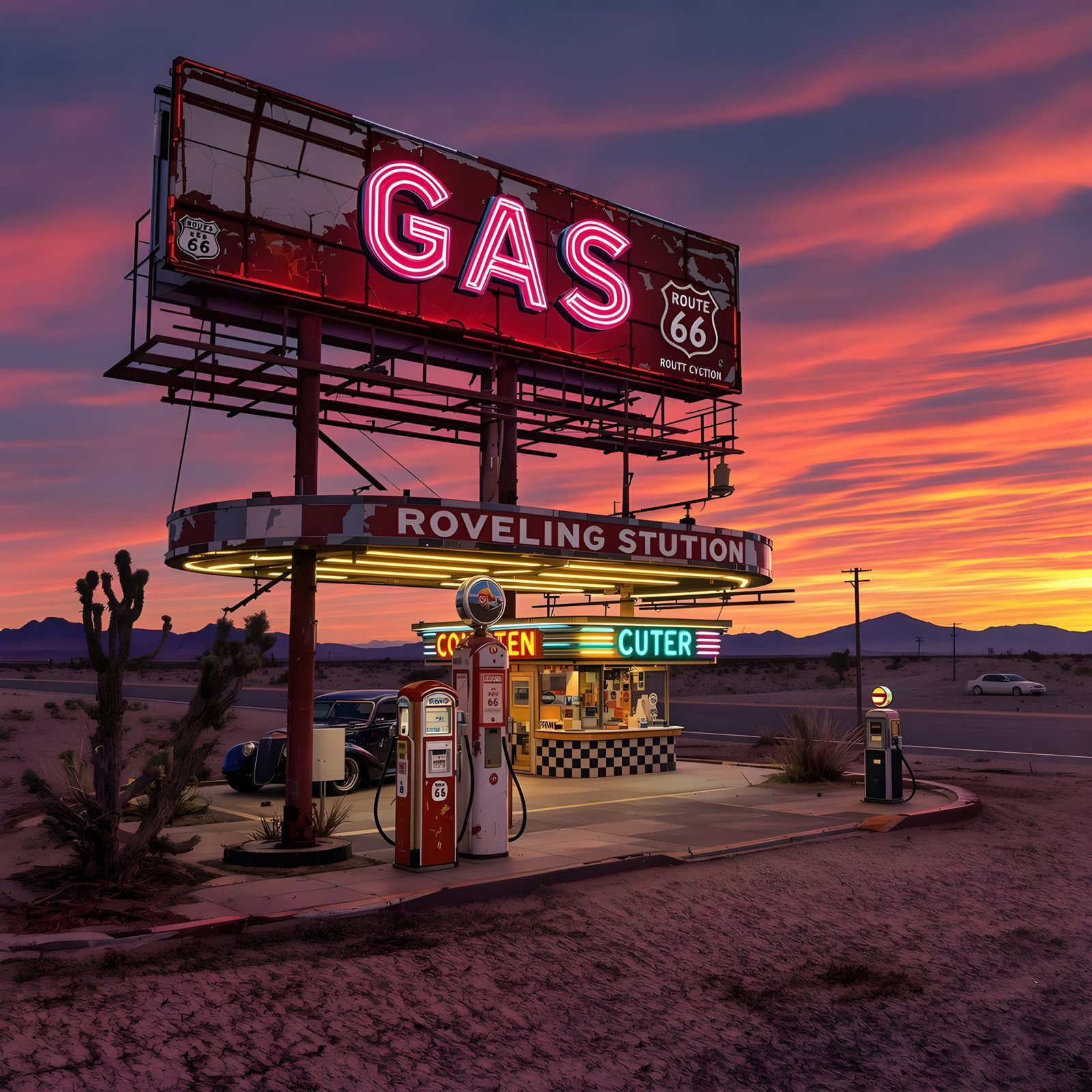 Twilight on Route 66: A Miniature Desert Diorama