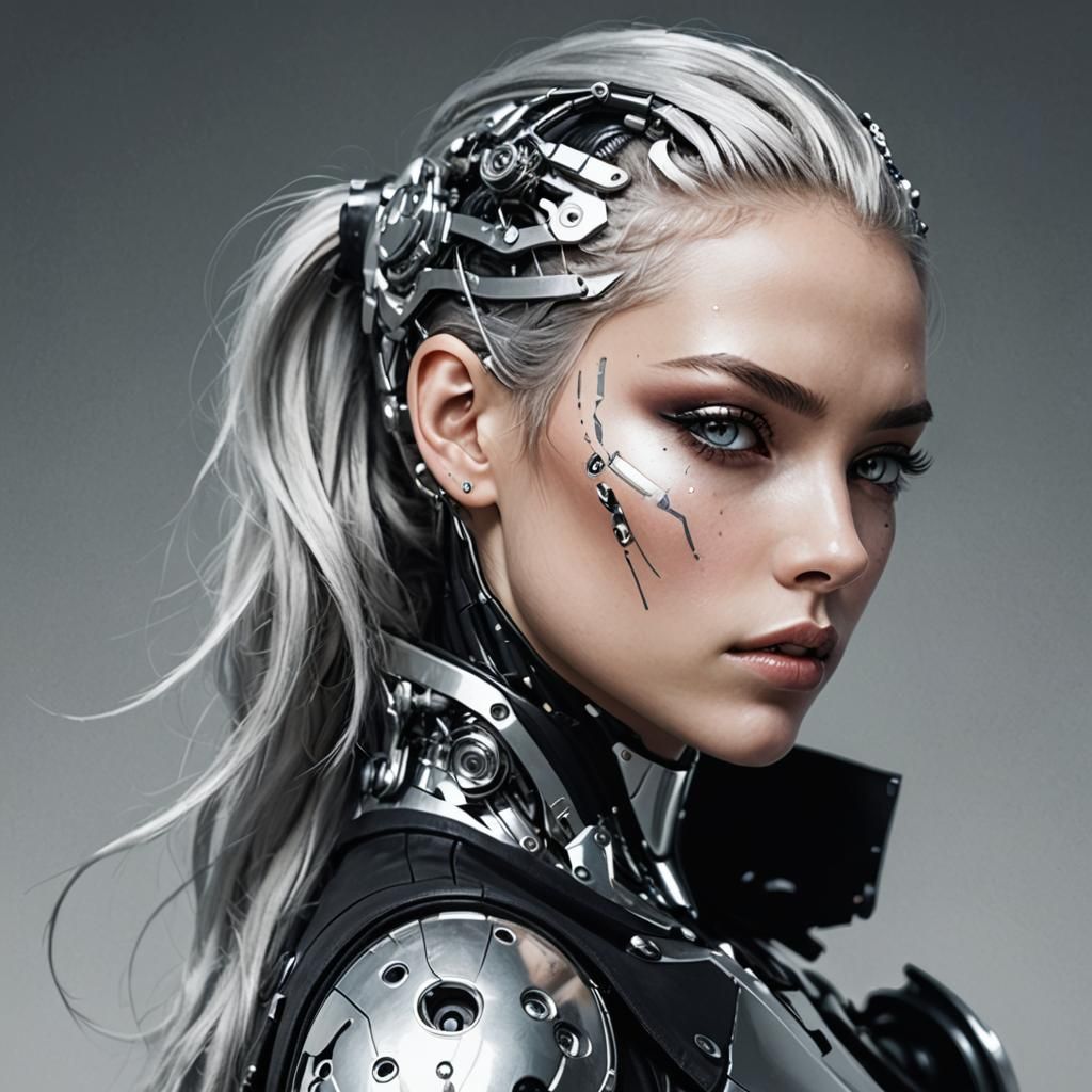 Cyborg Goddess in Metallic Splendor