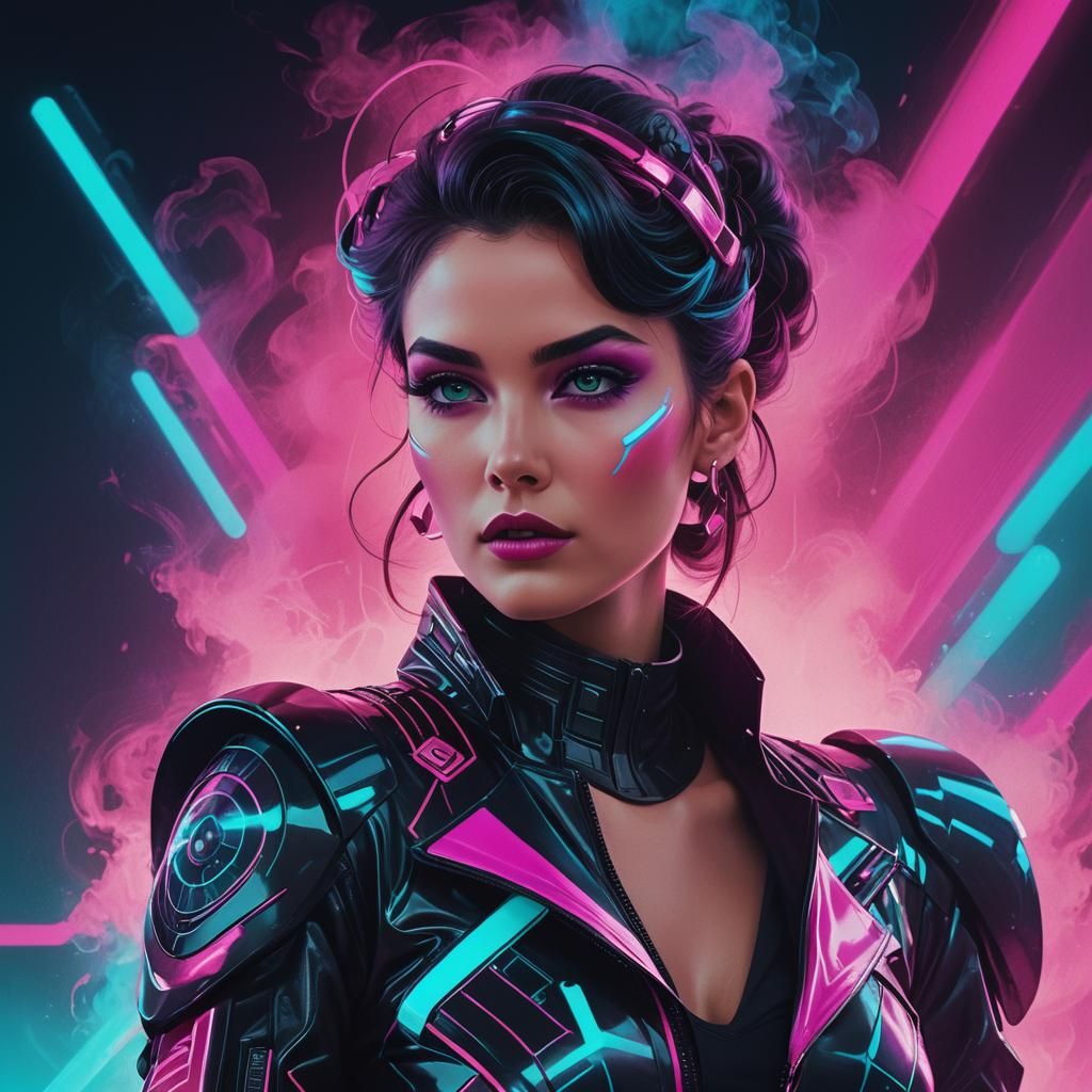 Retro-Futuristic 80s Lady in Neon Lights
