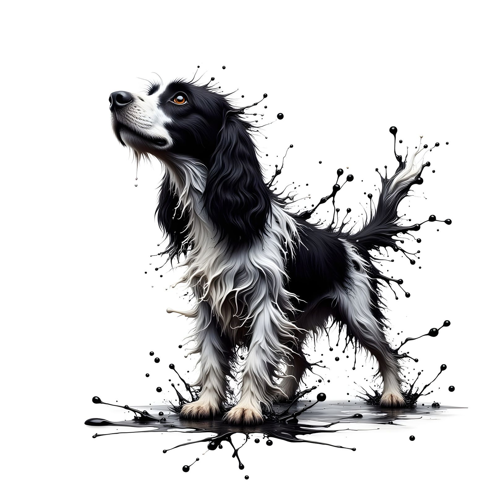 Whimsical Afghan Hound Shakes Water in Inkblot Style
