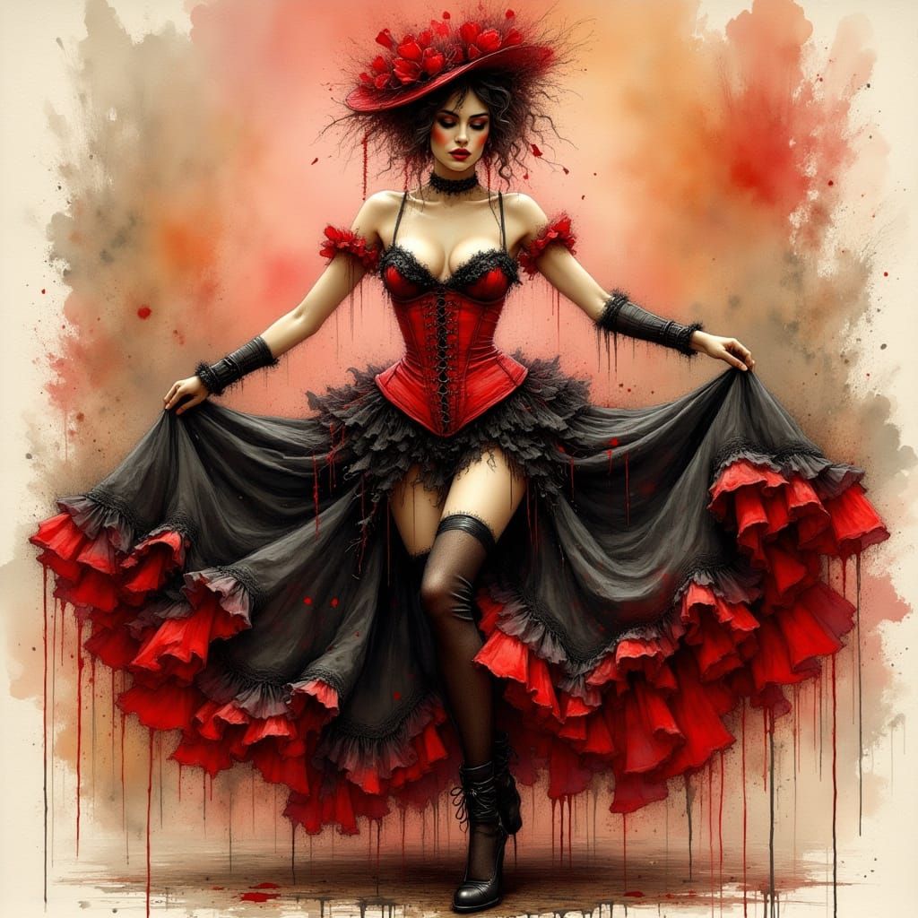 Can-Can Dancer in Style of Toulouse-Lautrec