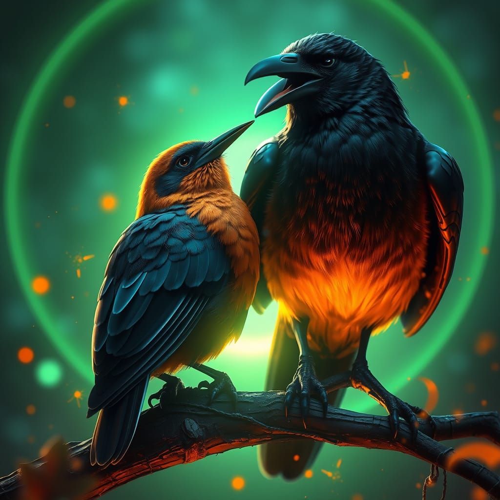 Mystical Encounter in Vibrant, Triadic Hues